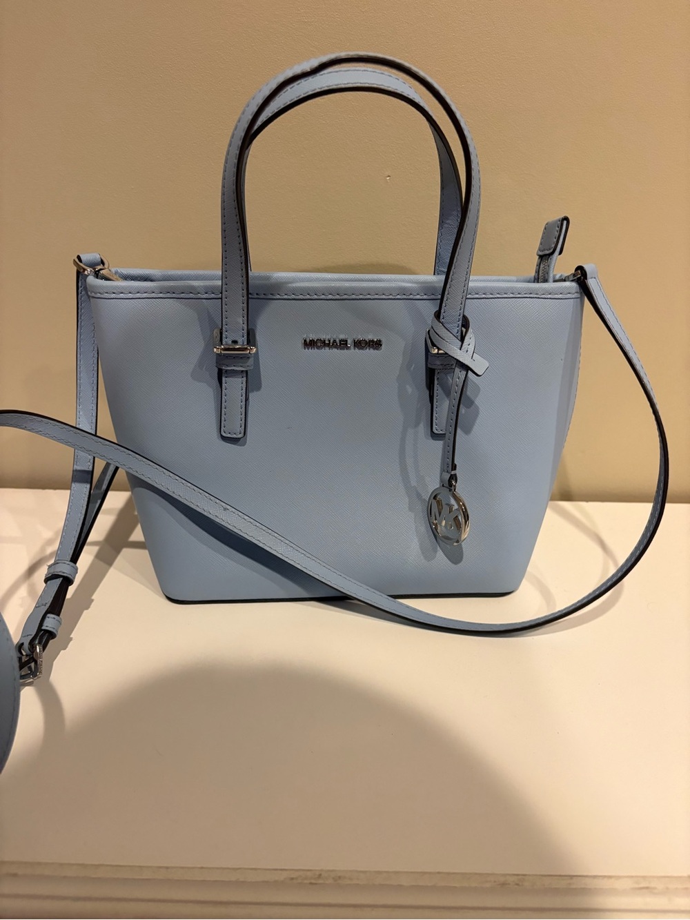 Michael Kors Powder Blue Saffiano Leather Tote with Detachable Strap
